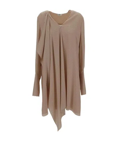 Fendi V-neck Draped Asymmetric Dress In Brown