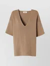 Fendi V Neck Knit Top With Ribbed Texture In Brown