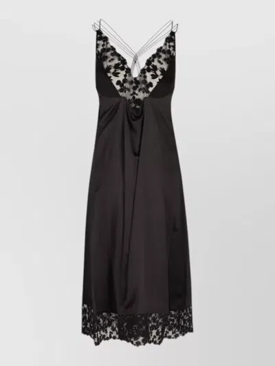 Fendi V Neck Lace Floral Soft Long Top In Black