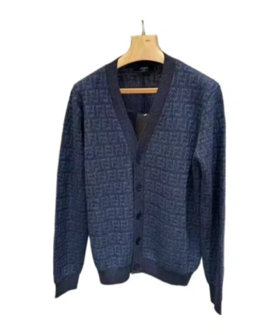 Fendi V-neck Long-sleeved Knitted Cardigan In Blue