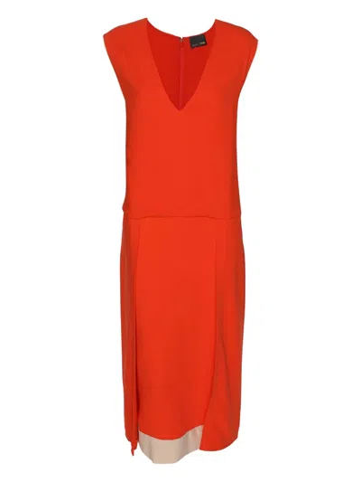 Pre-owned Fendi V-neck Midi Dress In Orange