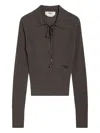 Fendi V-neck Ribbed Polo In Gray