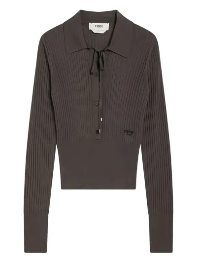 FENDI V-NECK RIBBED POLO