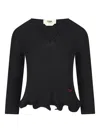 Fendi V-neck Ribbed Top With Ruffles Clothing In Black
