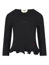 Fendi V-neck Ribbed Top With Ruffles Clothing In Black