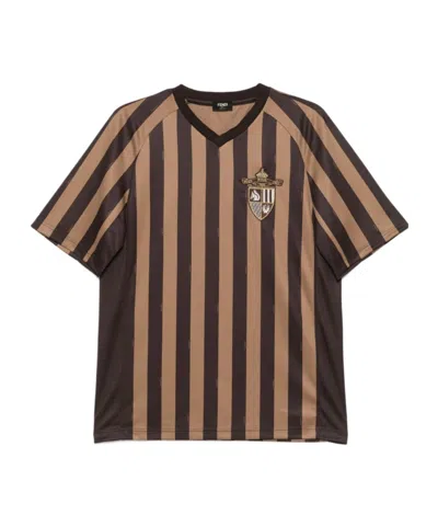 Fendi V-neck Striped T-shirt In Brown