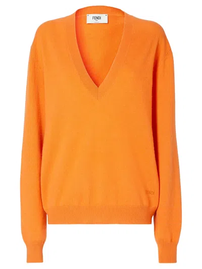Fendi V-neck Sweater In Orange