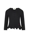 Fendi V-neck Ribbed Top With Ruffles Clothing In Black