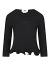 Fendi V-neck Ribbed Top With Ruffles Clothing In Black