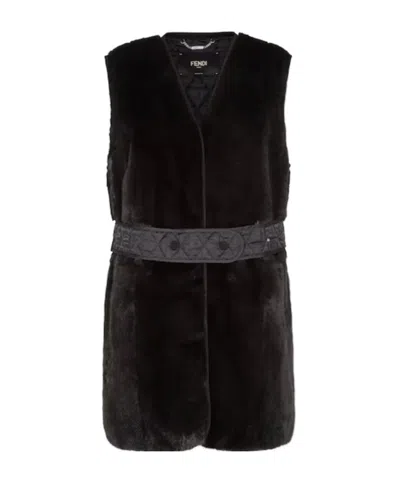 Fendi V-neck Waistcoat In Black