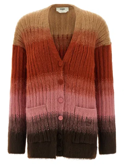 FENDI VANISÉ KNIT CARDIGAN SWEATERS AND CARDIGANS MULTICOLOR
