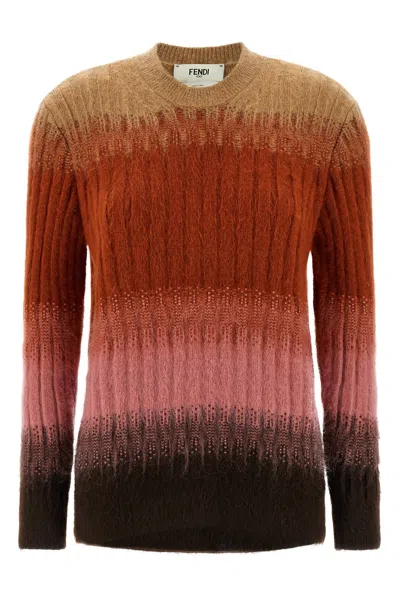 Fendi Ribbed Logo-embroidered Knit Sweater In Multi
