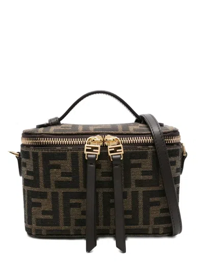 Fendi Vanity Ff-pattern Top-handle Mini Bag In Brown