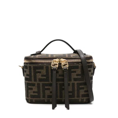 Fendi Vanity Ff-pattern Top-handle Mini Bag In Brown
