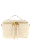 Fendi Vanity Handbag Adjustable Strap Embossed Pattern Top Handle In White