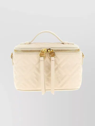 Fendi Vanity Handbag Adjustable Strap Embossed Pattern Top Handle