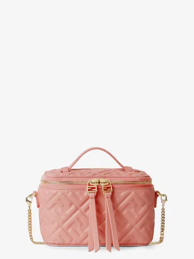 Fendi Vanity Leather Shoulder Bag With Ff Motif In Pink