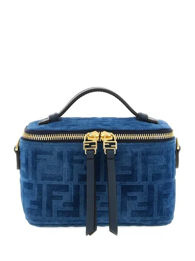 Fendi Ff Denim Flocked Vanity Mini Bag In Blue