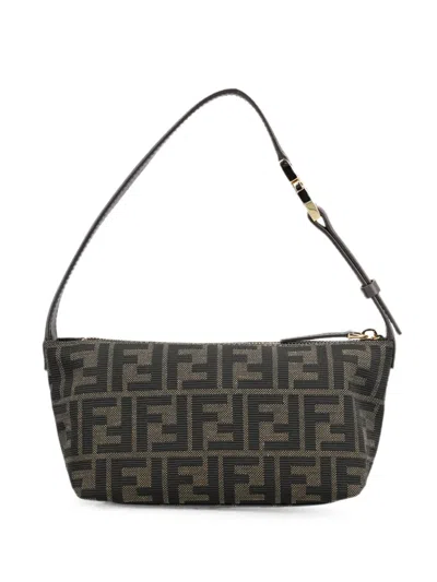 Fendi Vanity Pouch Small Ff Zucca Jacquard Fabric Mini Bag In Blue