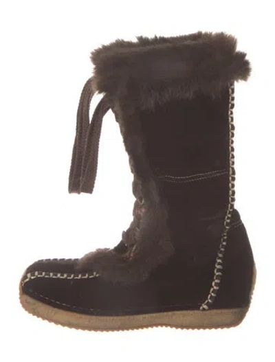 Pre-owned Fendi Velvet Boots In Brown