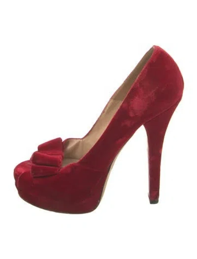 Pre-owned Fendi Velvet Bow Accents Pumps In Red