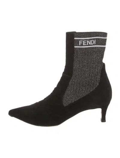 Pre-owned Fendi Velvet Glitter Accents Sock Boots In Black