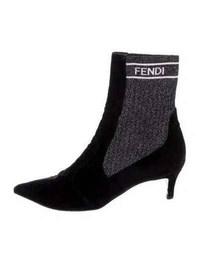 Pre-owned Fendi Velvet Glitter Accents Sock Boots In Black