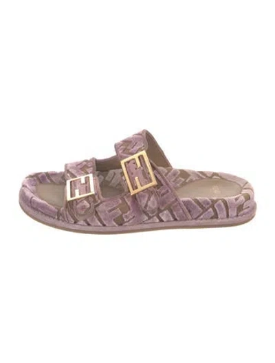 Pre-owned Fendi Velvet Graphic Print Slides In Pink
