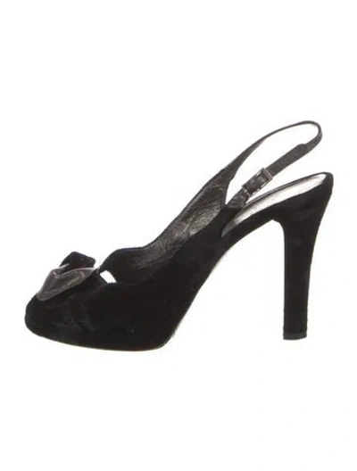 Pre-owned Fendi Velvet Leather Trim Embellishment Slingback Pumps In Black
