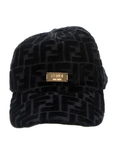 Pre-owned Fendi Velvet Logo Pattern Baseball Cap In Black