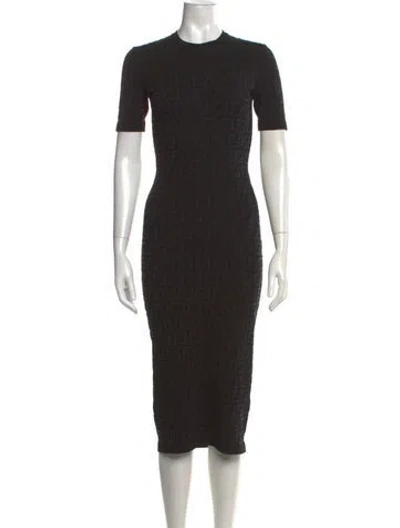 Pre-owned Fendi Velvet Midi Length Dress In Black
