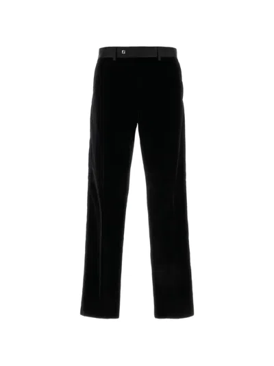 Fendi Straight Leg Velvet Trousers Belt Loops Pockets In Black