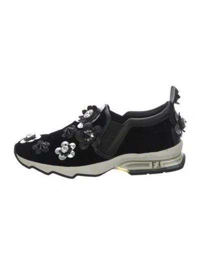 Pre-owned Fendi Velvet Patterned Sneakers In Black