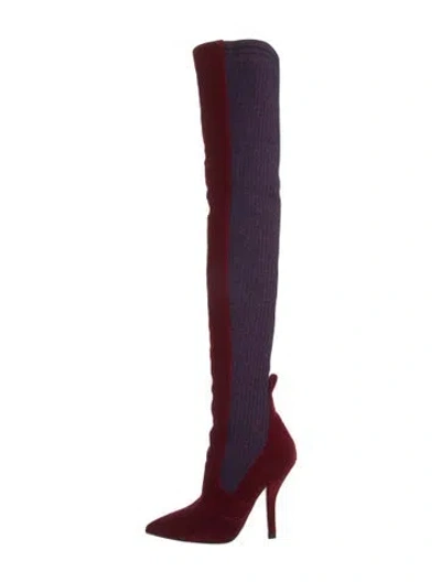 Pre-owned Fendi Velvet Printed Sock Boots W/ Tags In Burgundy
