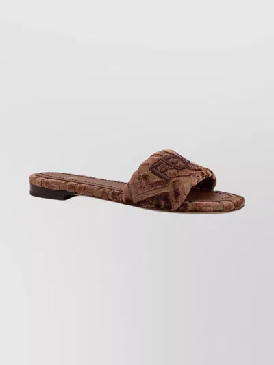 FENDI VELVET SLIDES WITH FF ON LEATHER SOLE