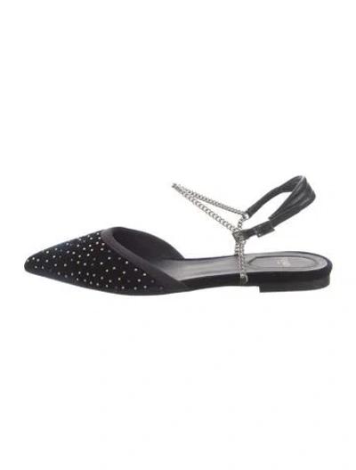 Pre-owned Fendi Velvet Studded Accents Slingback Flats W/ Tags In Blue