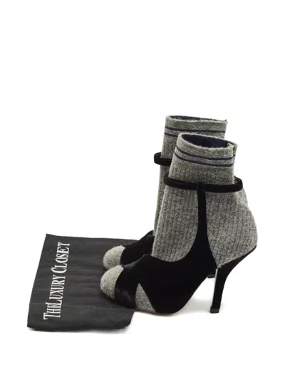 Pre-owned Fendi Velvet Tweed Boots In Gray