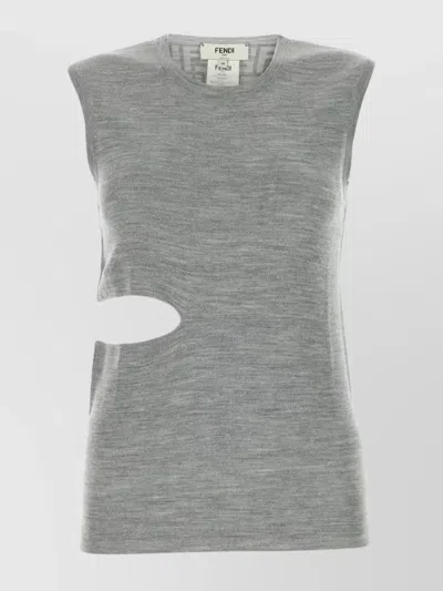 Fendi Sleeveless Wool Top With Unique Cut-out Detail In Gray