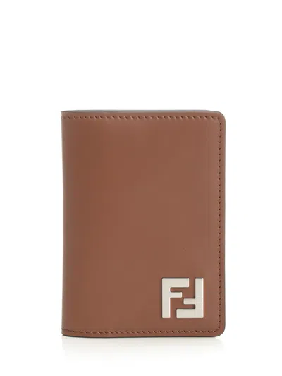 Fendi Vertical Ff All Over Card Holder Wallets Brown