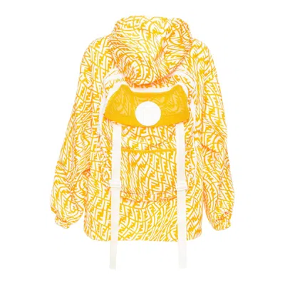 Pre-owned Fendi Vertigo Reversible Yellow White Swirl Logo Print Hooded Windbreaker S