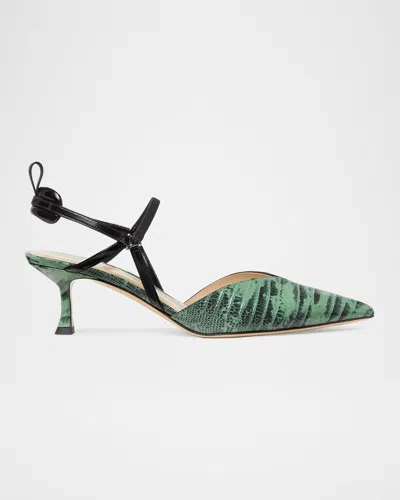 Fendi Very Colibri 55mm Snake-embossed Slingback Pumps In Green