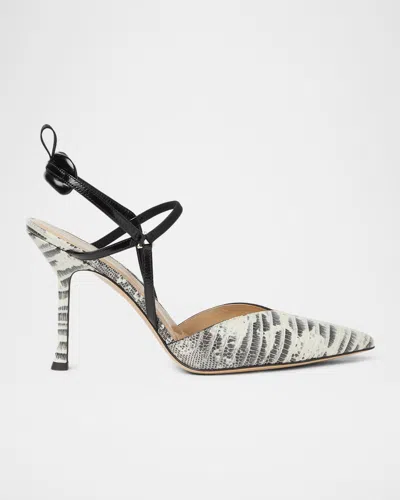 Fendi Very Colibri 95mm Lizard-embossed Leather Slingback Pumps In Pergamena