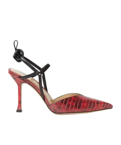 Fendi Very Colibri High-heeled Red And Black Leather Slingbacks In Multi