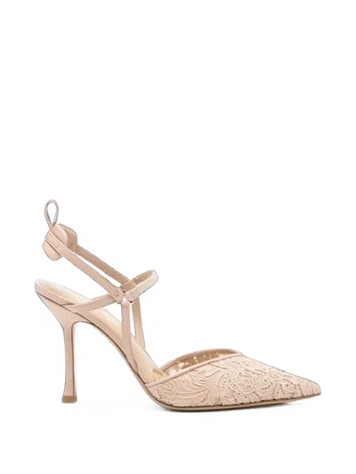 Fendi Very Colibri Parchment-colored Tulle High-heeled Slingbacks In Neutral