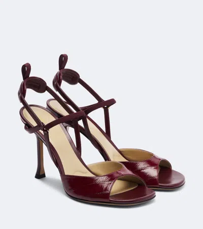 Fendi Burgundy Hagfish Leather High-heeled Sandals