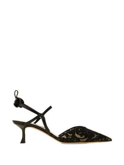 Fendi Very Colibri-black Tulle Medium Heeled Slingback Sandals In Blue