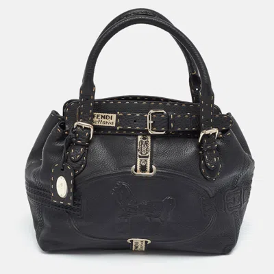 Pre-owned Fendi Villa Borghese Small Black Selleria Leather Tote