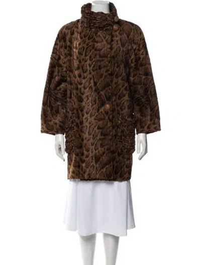 Pre-owned Fendi Vintage 1980's Faux Fur Coat In Brown