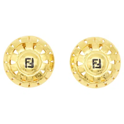 Pre-owned Fendi Vintage 1980s Sta Logo F Baroque Round Openwork Dome Clip Earrings In Multi
