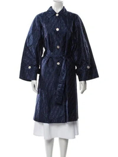 Pre-owned Fendi Vintage 1990's Trench Coat In Blue